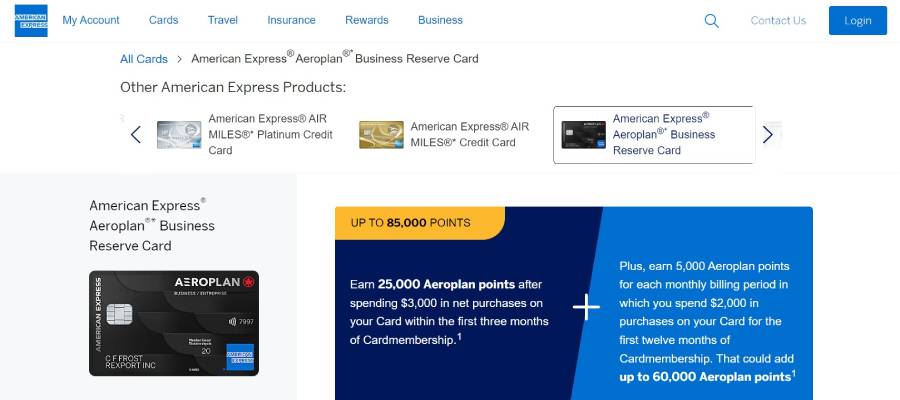 American Express Aeroplan Business Reserve Card