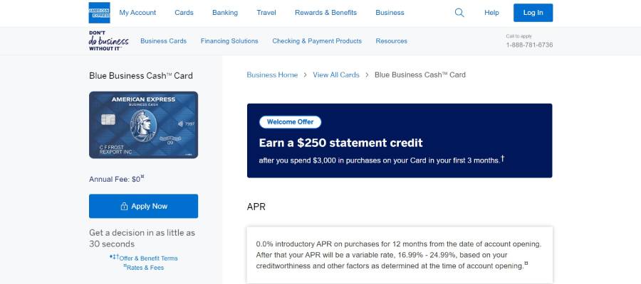 American Express Blue Business Cash Card — Business Credit Card
