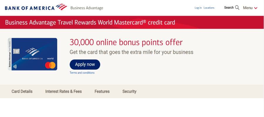 Bank of America Business Credit Card Advantage Travel Rewards World Mastercard® Credit Card