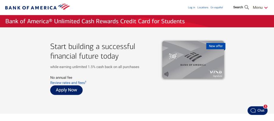 Bank of America Unlimited Cash Rewards for Students