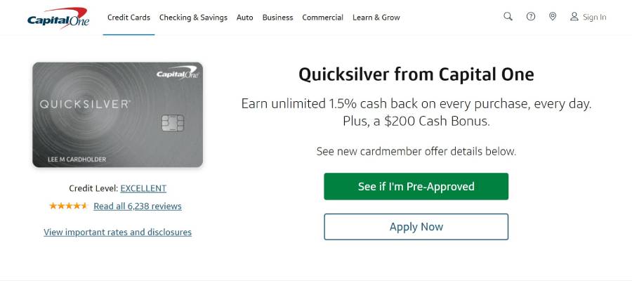 Capital One Quicksilver Cash Rewards Credit Card