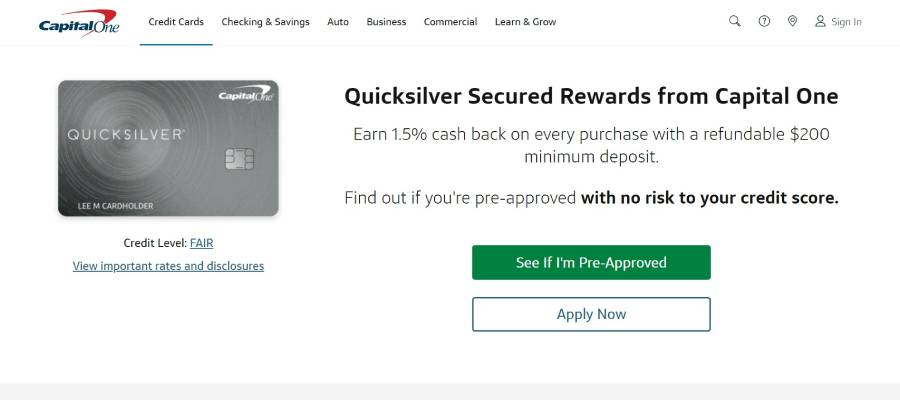 Capital One Quicksilver Secured Cash Rewards Credit Card