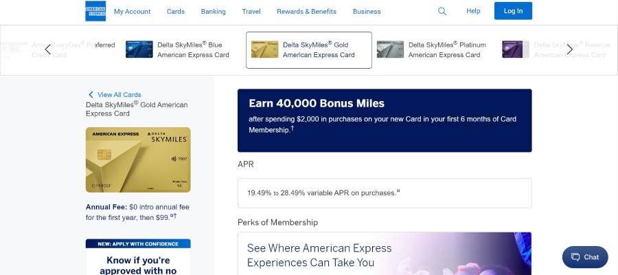 Delta SkyMiles Gold American Express Card