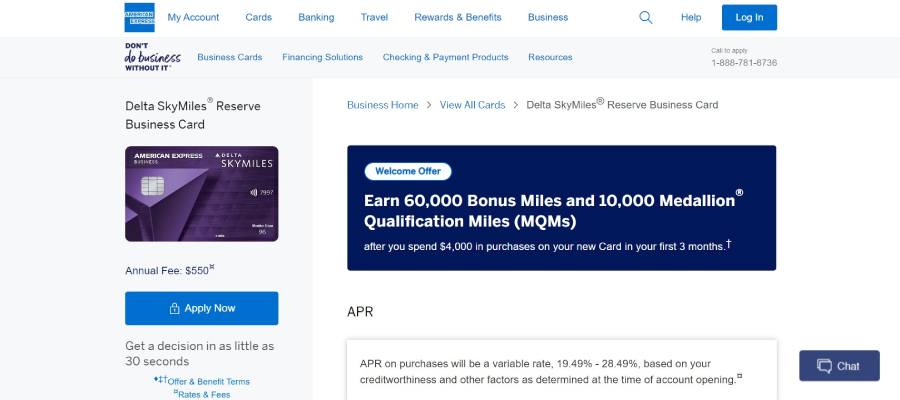 Delta SkyMiles Reserve Business American Express Card
