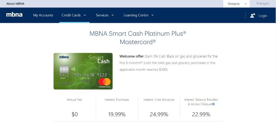 MBNA Smart Cash Platinum Plus Mastercard