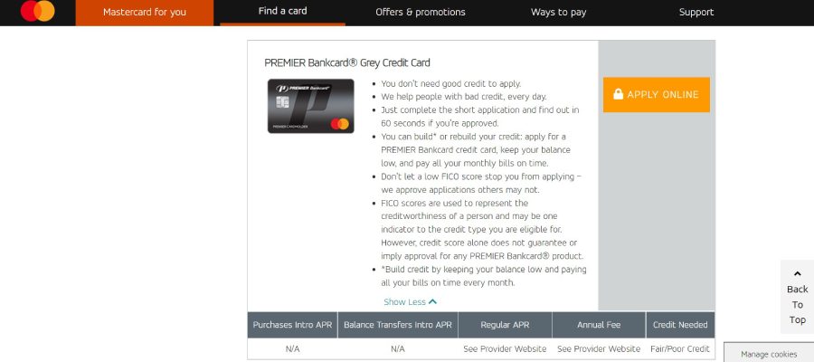 PREMIER Bankcard Grey Credit Card