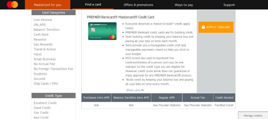 PREMIER Bankcard Mastercard Credit Card